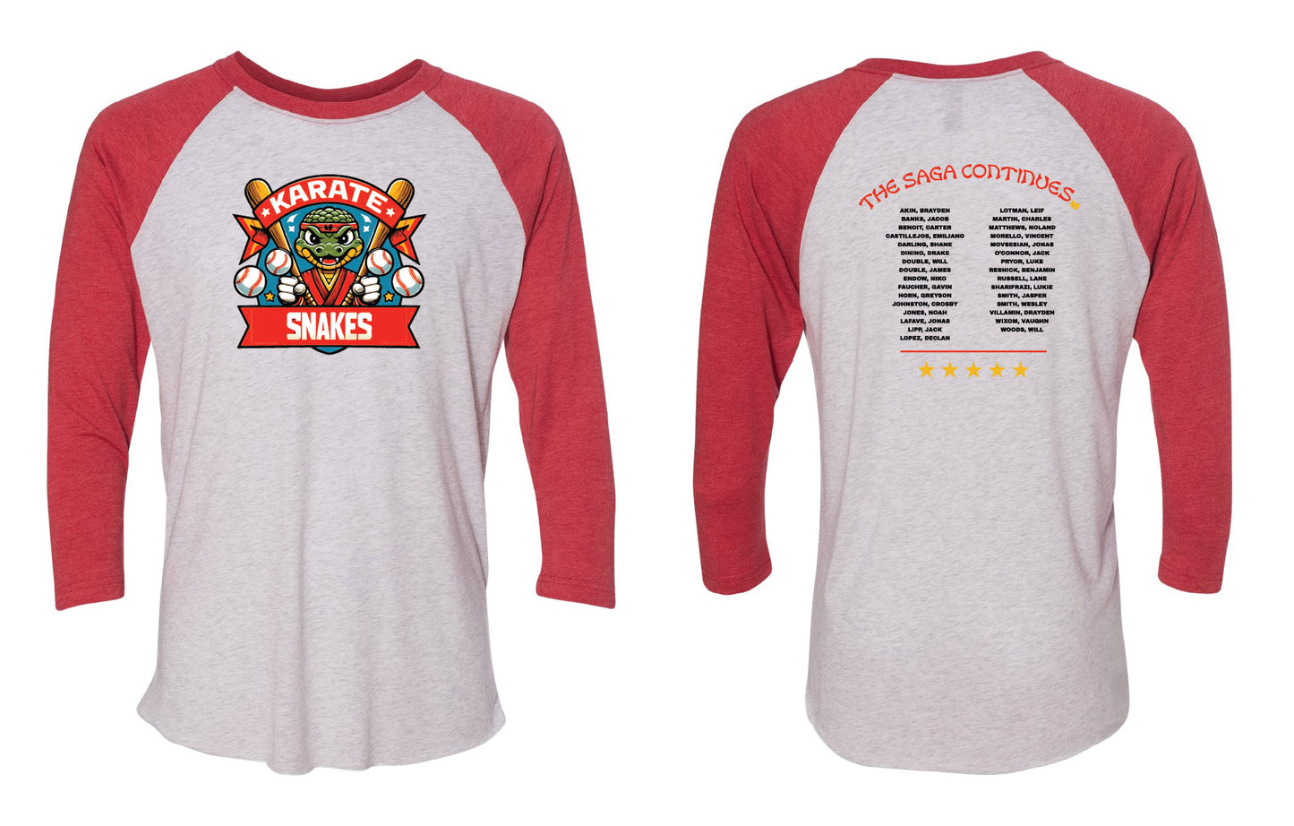 Karate Snakes Legacy Adult Baseball Tee
