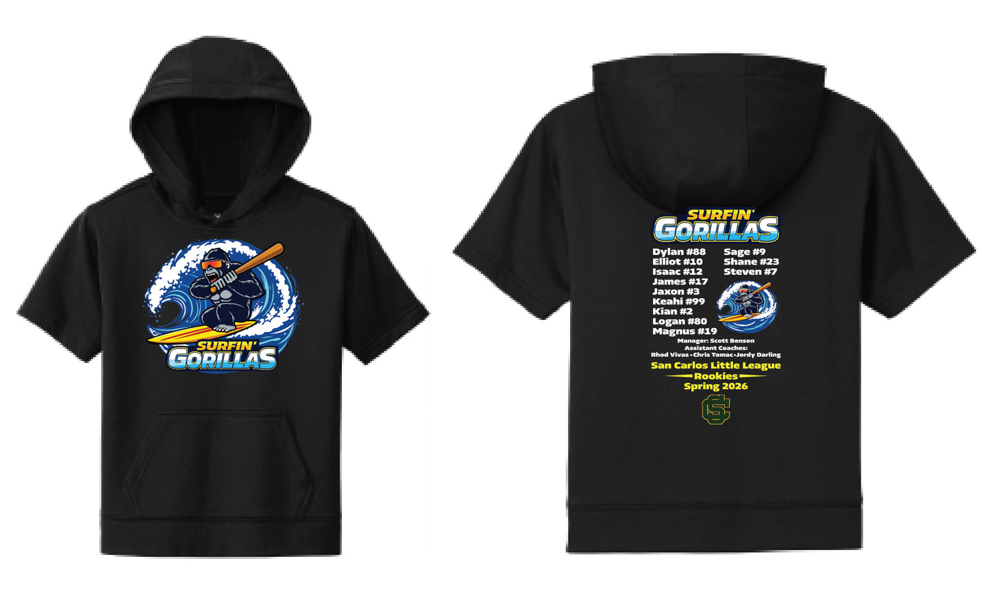 Surfin' Gorillas Youth Performance Short Sleeve Hoodie