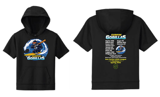 Surfin' Gorillas Youth Performance Short Sleeve Hoodie